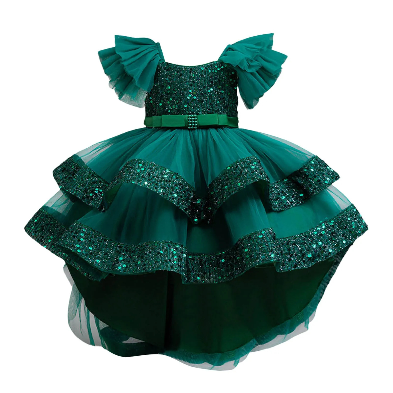 2025 Summer Sequin Bow Baby Girl Gown Birthday Party Wedding Dress for Girl Christmas Princess Evening Dresses Prom Kids Clothes 250614