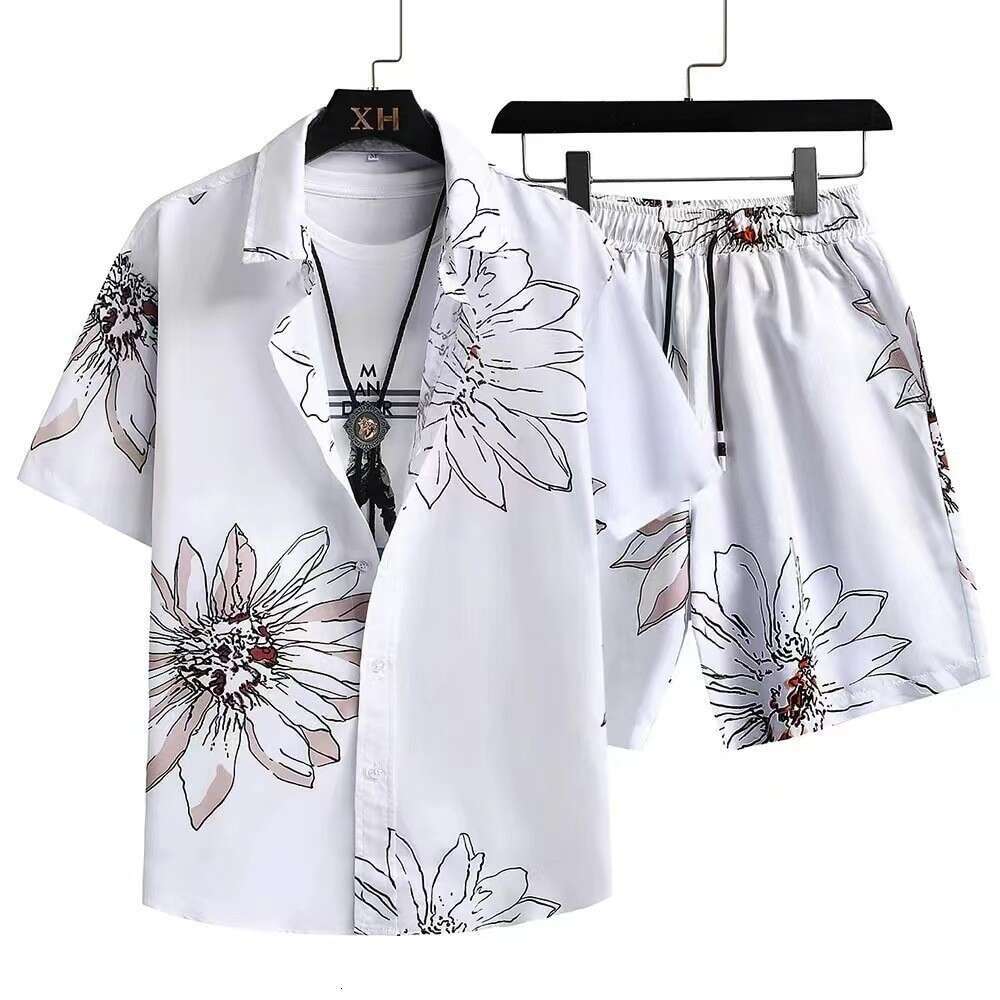 New Men's Hawaiian Short Sleeve Shirt Beach Fashion Shorts 3D Digital Print Two-Piece Set