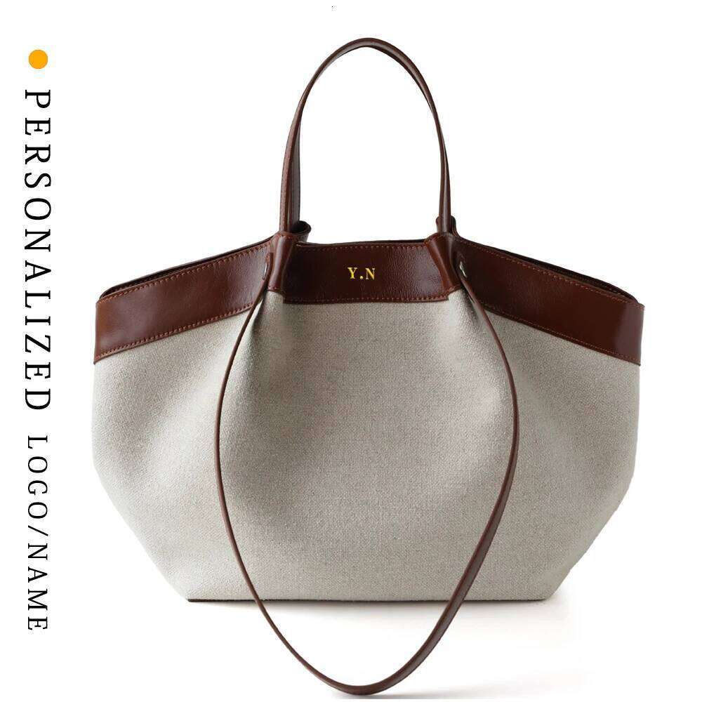 Designer Bag Free Custom First Letter Head Leather With Canvas Tote Women S Shoulder Portable Commuting Large Capacity Bat Bag