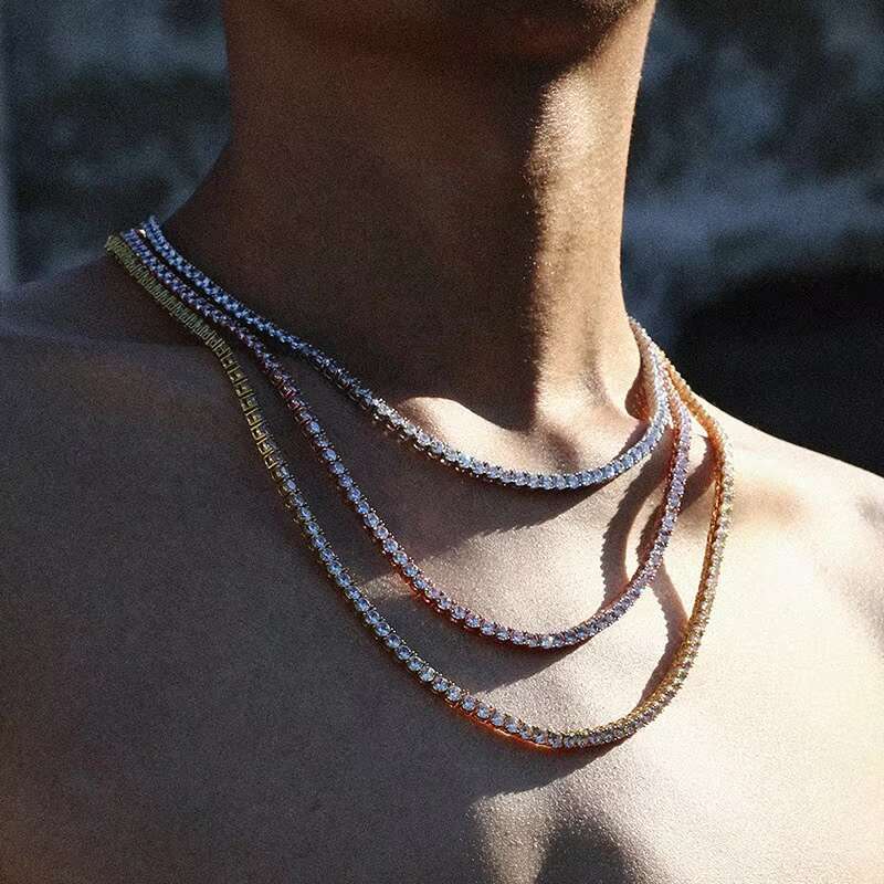 Wholesale 925 Sterling Silver Iced Out 3-5mm DEF Color VVS Moissanite Diamond Necklace Mens Tennis Chain Hiphop Jewelry