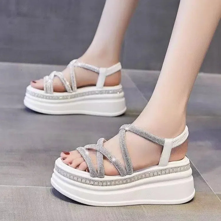 Open Toe Crystal Sandals Women Summer Platform Shoes High Heels 2025 Casual Shoes Student Dress Beach Slippers Mujer Zapatos 250610