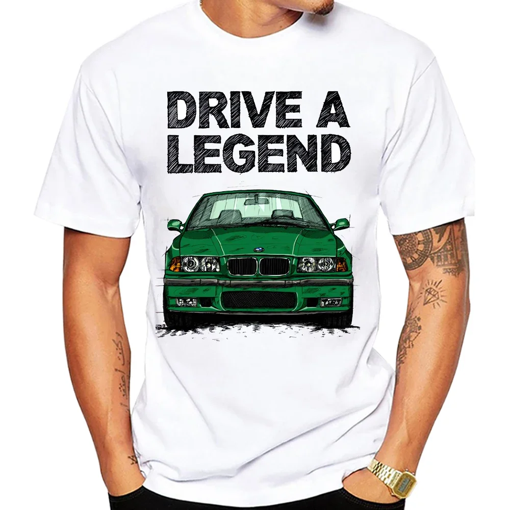 90s Summer Men's Short-sleeved Harajuku BM Car Design Boys' Casual Top White T-shirt