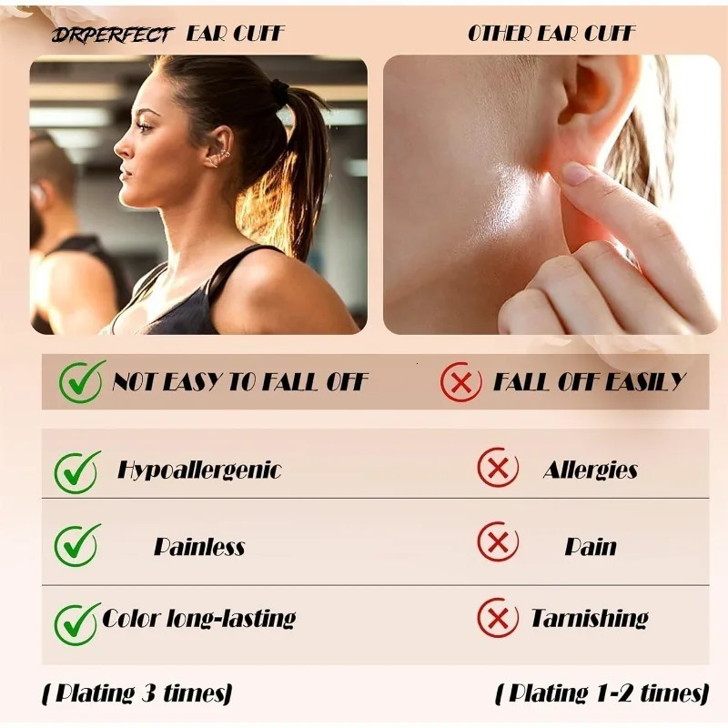 Drperfect 9PCS Ear Cuff Earrings for Women Non Piercing Ear Clip on Cartilage Gold Plated Earrings Lightweight with Box 250610