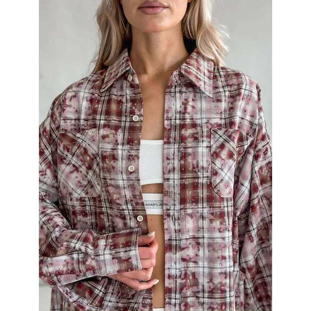 Wolfeel Spring Autumn New Personalized Street Retro Vintage Plaid Women's Outer Long Sleeved Women Loose Shirt