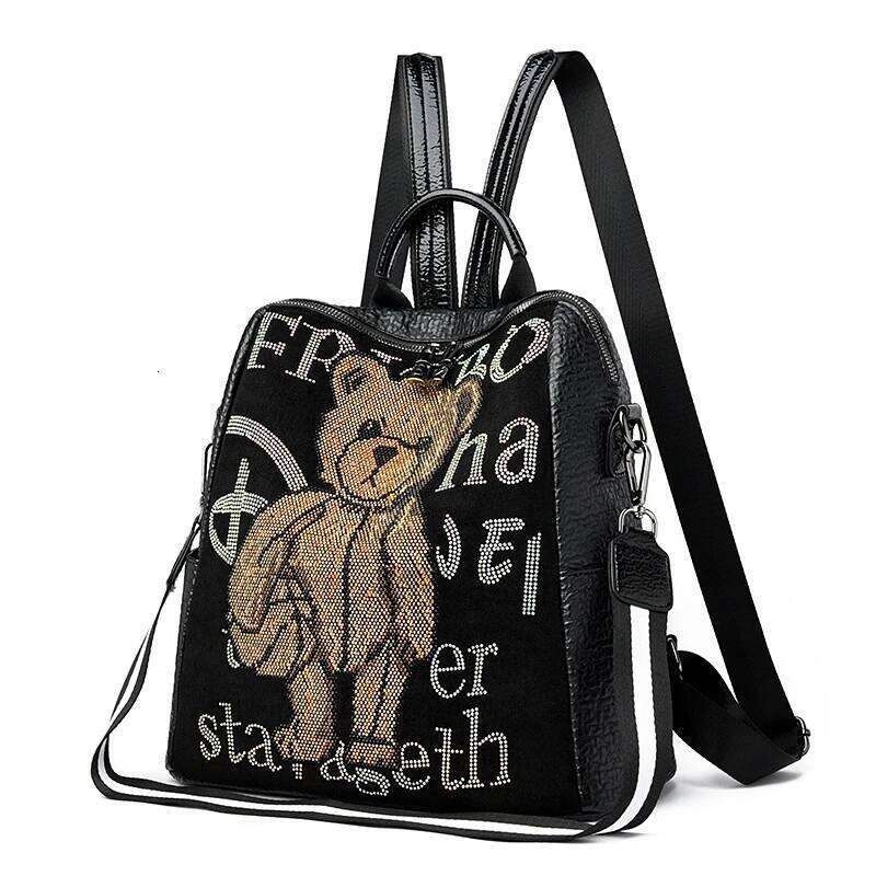 Cartoon Bear Dia Design Women's High Quality Leather Backpack bolsos mujer school bag backpack women sac de luxe femme