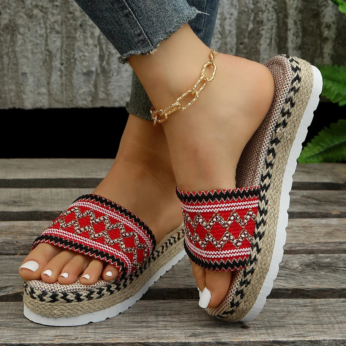 Weave Womens Slippers Platform Summer Shoes for Women Beach Casual Heeled Sandals Bohemian Handmade Ladies Espadrilles 250614