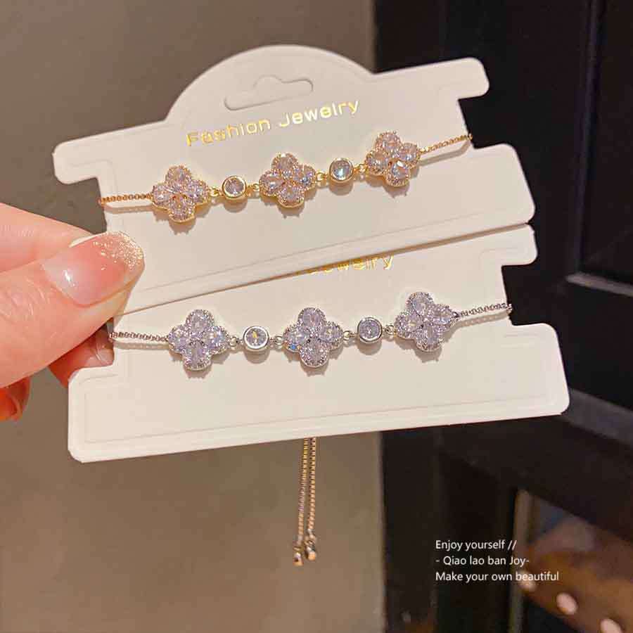Luxury jewelry designer bracelet 4leaf clover zircon flower pull-out bracelet, simple and versatile commuting bracelet high-end and cool style bracele