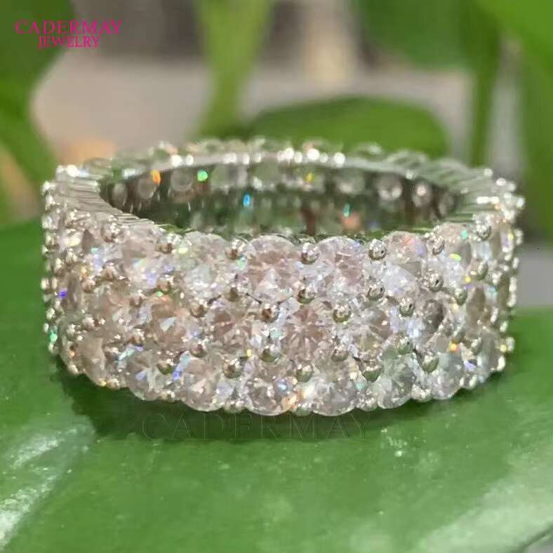 Cadermay Custom Hip Hop 3rows 3.0mm 3.5mm Round Shape Moissanite D VVS1 Silver925 Man and Women Rings Band