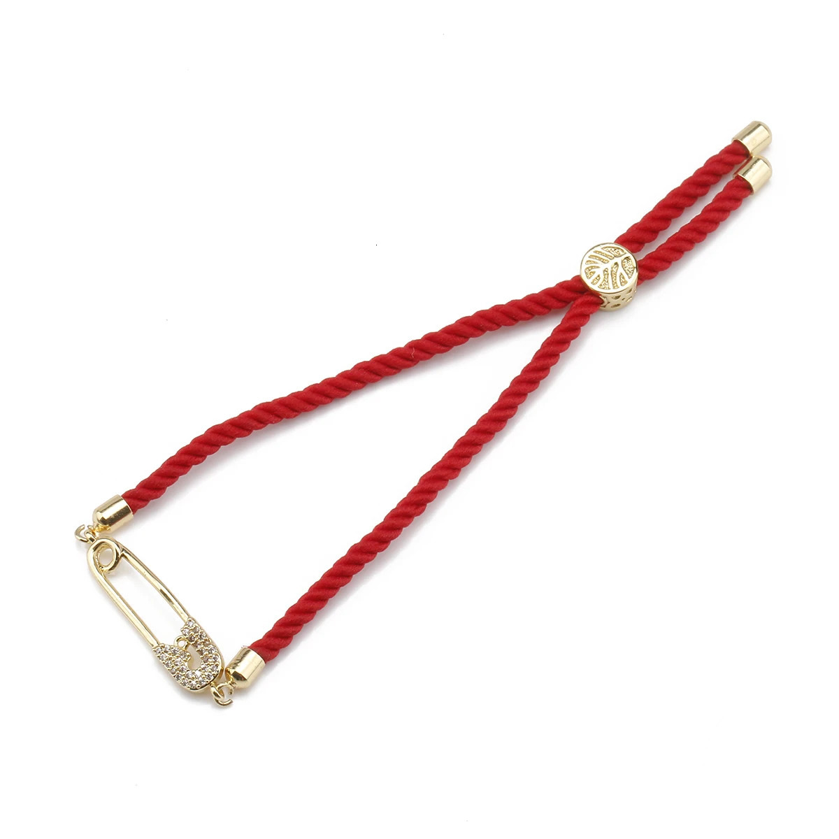 Cubic Zirconia Crystal Gold-plated Brass Safety Pin Charm Bracelet Women Red Cord Copper CZ Chain Adjustable Slide Jewelry Gift 250610