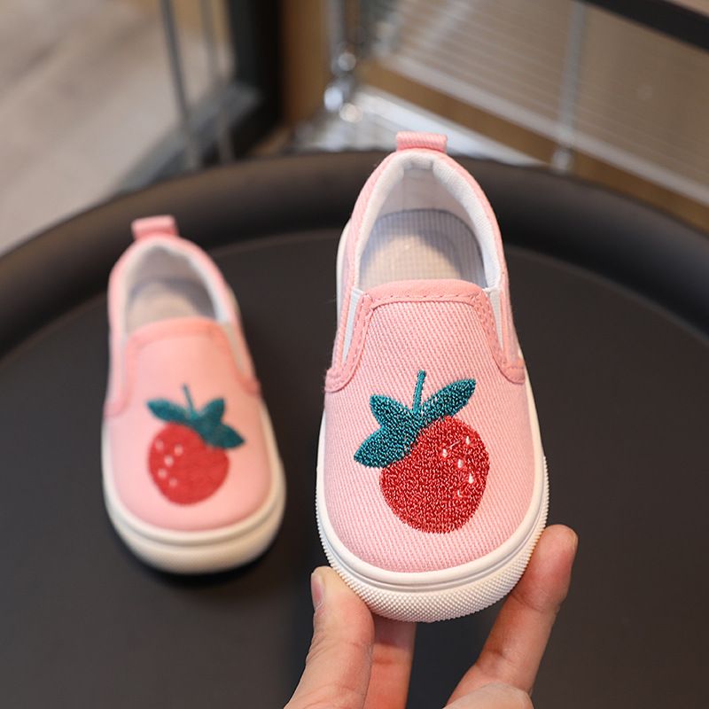 Cute Bear Strawberry Kids Canvas Shoes Children School Slip-on Sneakers Cutefeet Unisex Boy Girl Flat Casual Shoes 20-31 sizes