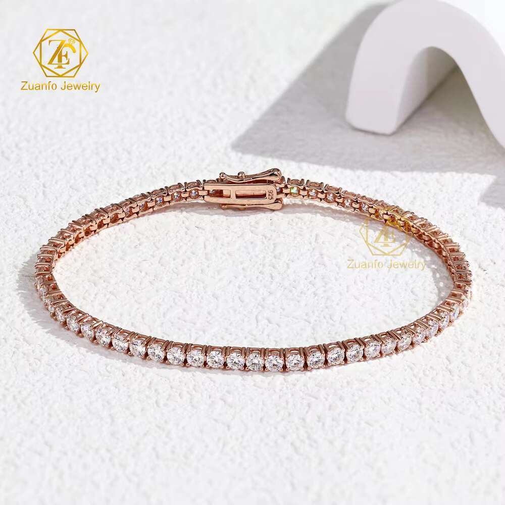 Rose Gold Plated 925 Silver Moissanite Chains Men Women GRA Certified 2 3 4 5mm D VVS Moissanite Tennis Bracelet Bangle