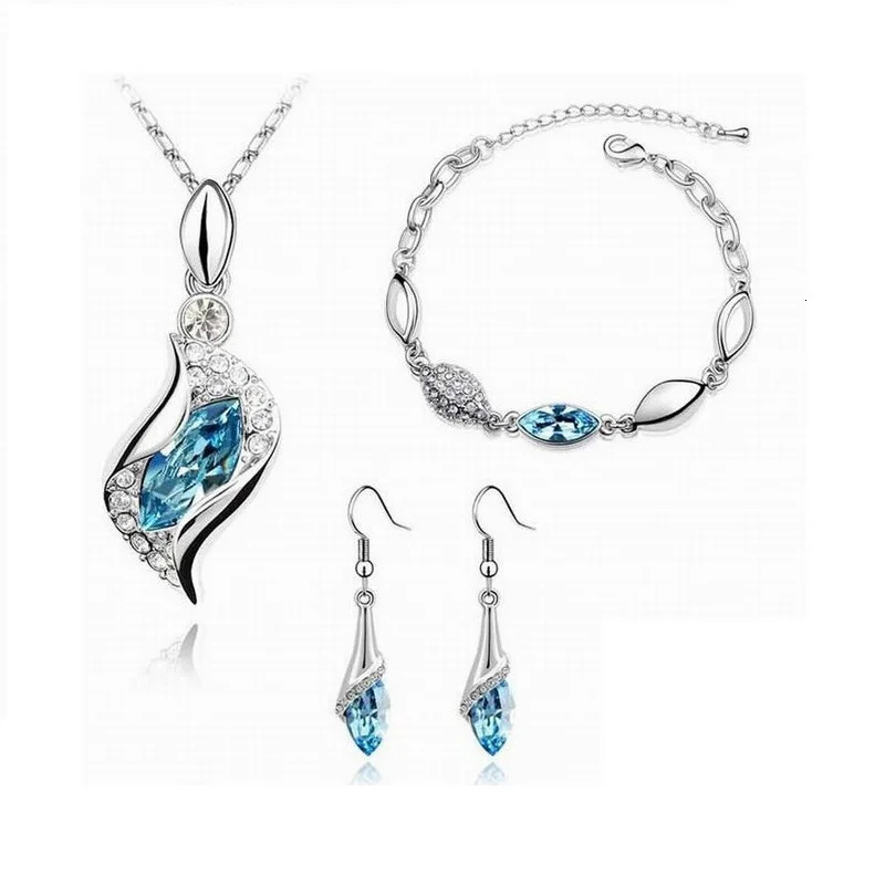 925 Sterling Silver Crystal Jewelry Set For Women Pendant Necklace Earrings Bracelet Set Fashion Jewelry 250609
