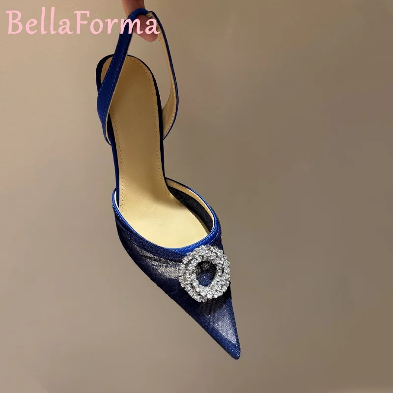 Womens Pleated Lace Translucent Wedding Shoes Silk Crystal Elegant Sexy Dress Banquet Stiletto High Heels Slingback Sandals 250610