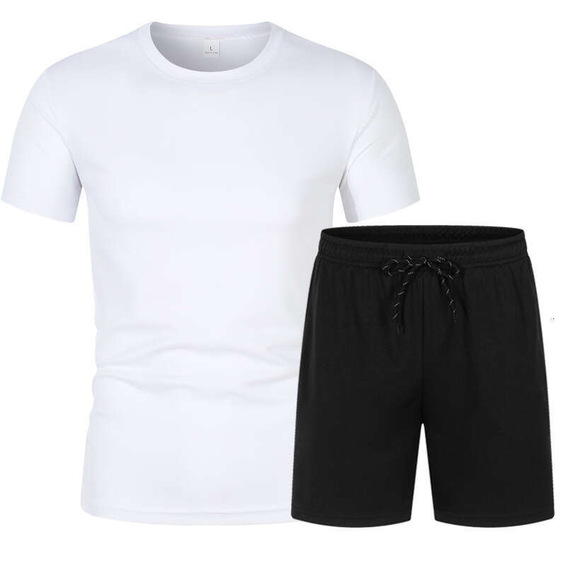 Men's Summer Sportswear Solid Color Crew Neck Short Sleeve T-Shirt and Shorts Set Breathable