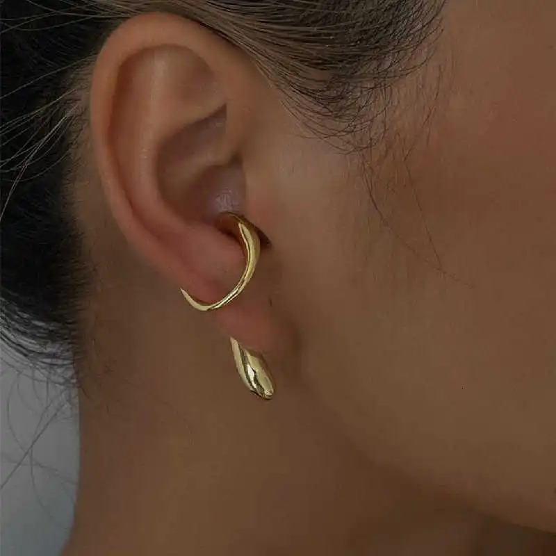 Fashion Geometric Water Droplet Gold Silver Ear Cuffs Earring Women Everyday Minimalist Jewelry 250610