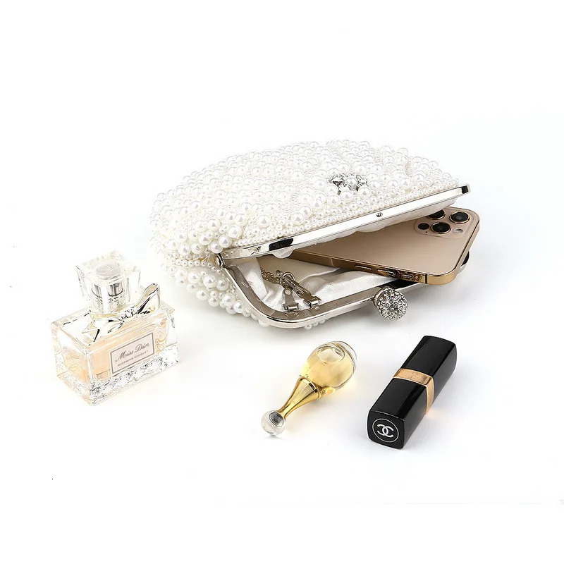 Luxury Pearl Shell Women Bag Clutch Fashion Two Sided Beaded Handbags Elegant Evening Bags Rhinestone Bridal Wedding Party Purse 250614