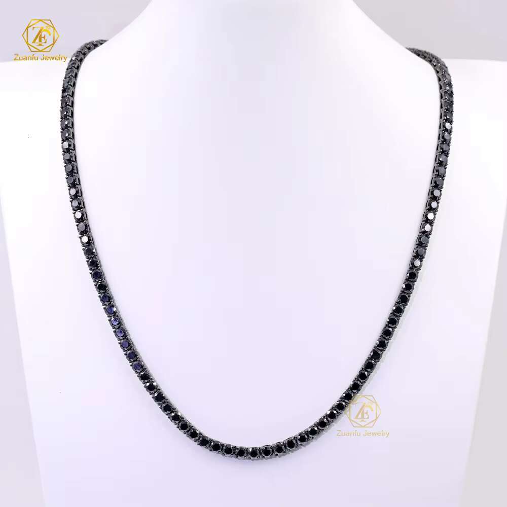 Luxury 925 Silver 2MM 6.5MM VVS Black Moissanite Tennis Chain Bracelet Necklace Hiphop Jewelry Collection