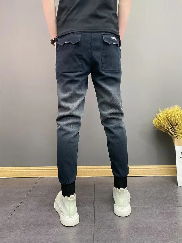 Arrival y ner Korean Mens Elastic Waist Jeans Casual Denim Pants Tapered Legs and Gradient Hiphop Baggy Pants 250614