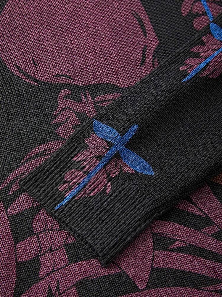 Men's Skull Love Pullover Knit Casual Sweater Hipster