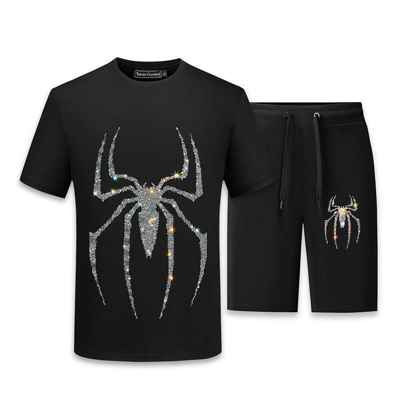 Men's Summer Heavy Embroidered Cotton T-Shirt and Ice Silk Casual Pants Set for Trendy Guys