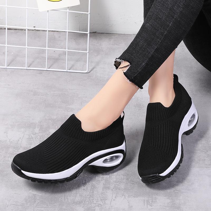 Air Cushion Women's Shoesspring Summer Flyknit Mesh Rocking Shoes Women Thick Sole Mom Shoes Free Delivery Of Sneakers Large Size Sock Designer S