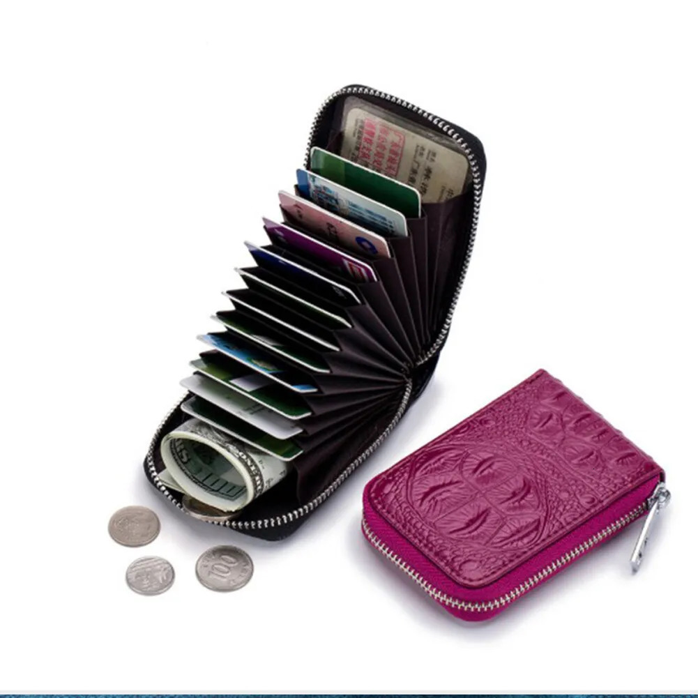 Genuine Leather Credit Card Wallet for Women and Men Multi Slot Holder Short Bank Cover Business Clip Zipper Handheld Bag 250614