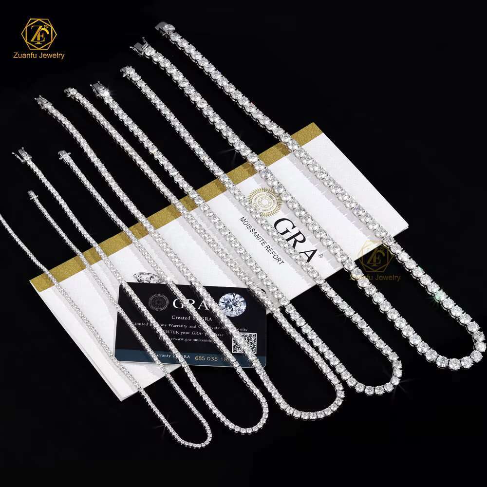 Hiphop Jewelry Waterproof 925 Silver Tennis Necklace Charm Men Women D VVS Moissanite Tennis Link Chain 2mm 3mm 4mm 5mm 6.5mm