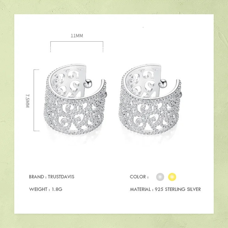 Trustdavis Genuine 925 Sterling Silver Sweet Hollow Out Ear Cuff Clip on Earring For Women Piercing Earing Jewelry Gift DA1034 250610