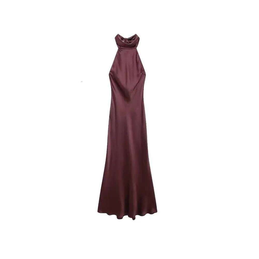 Women's Long Satin Halter Dress, Backless, Bow Tied, Back Zipper, Female Dresses, Sexy Fashion