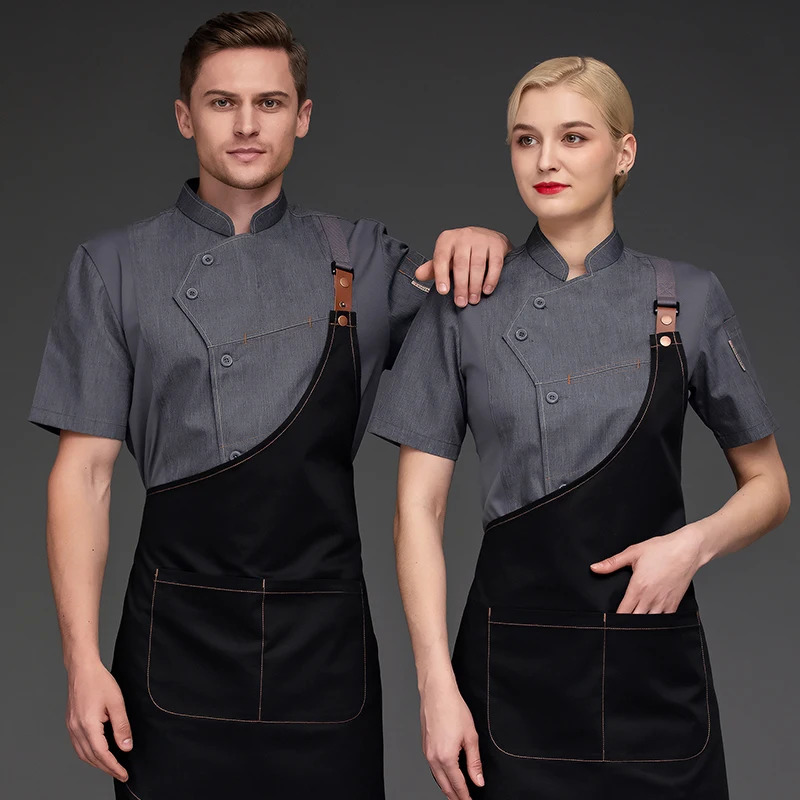 Chef Shirts Kitchen Uniforms Working Clothes For Men Bakery Bar Jacket Apron Waterproof Restaurant Women Waitress Black 250612
