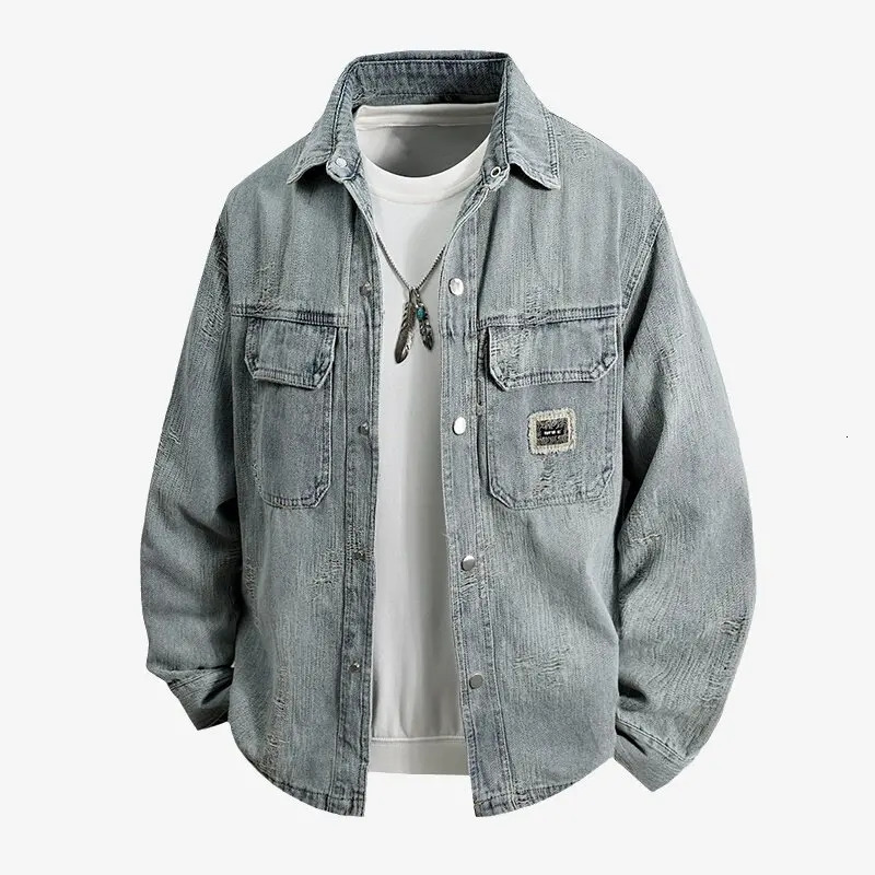 High Quality Mens Cotton Ripped Denim Jackets Spring Autumn Hip Hop Streetwear Loose Casual Jeans Youth Tops Retro Coats 250614