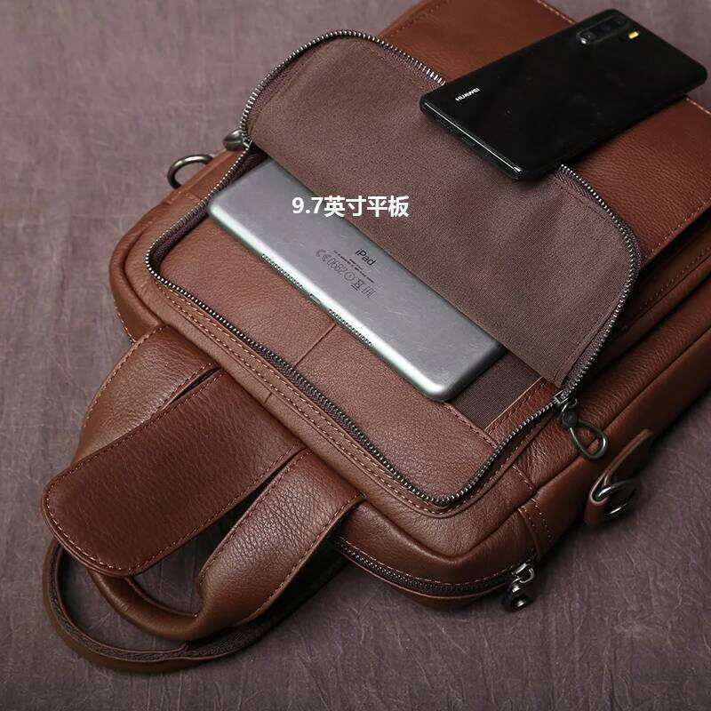 New Leather Handbag Top Layer Cowhide Vertical Briefcase Retro Men's One-Shoulder Messenger 12 Inch Ipad Bag NZPJ