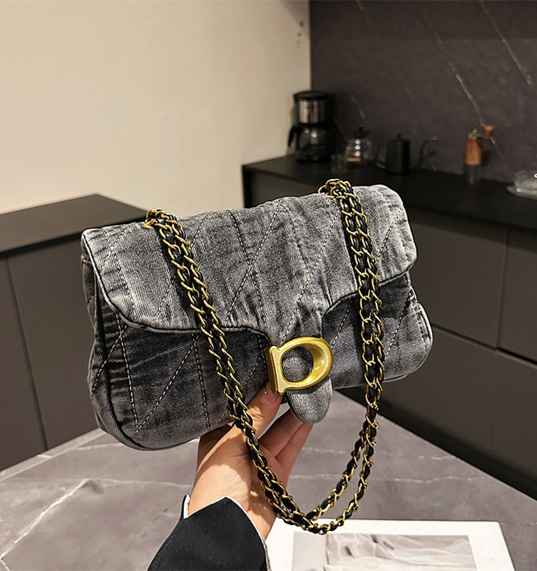 Free shipping designer premium denim armpit bag for women 2025 new style women's bag temperament versatile chain bag fashion shoulder crossbody b