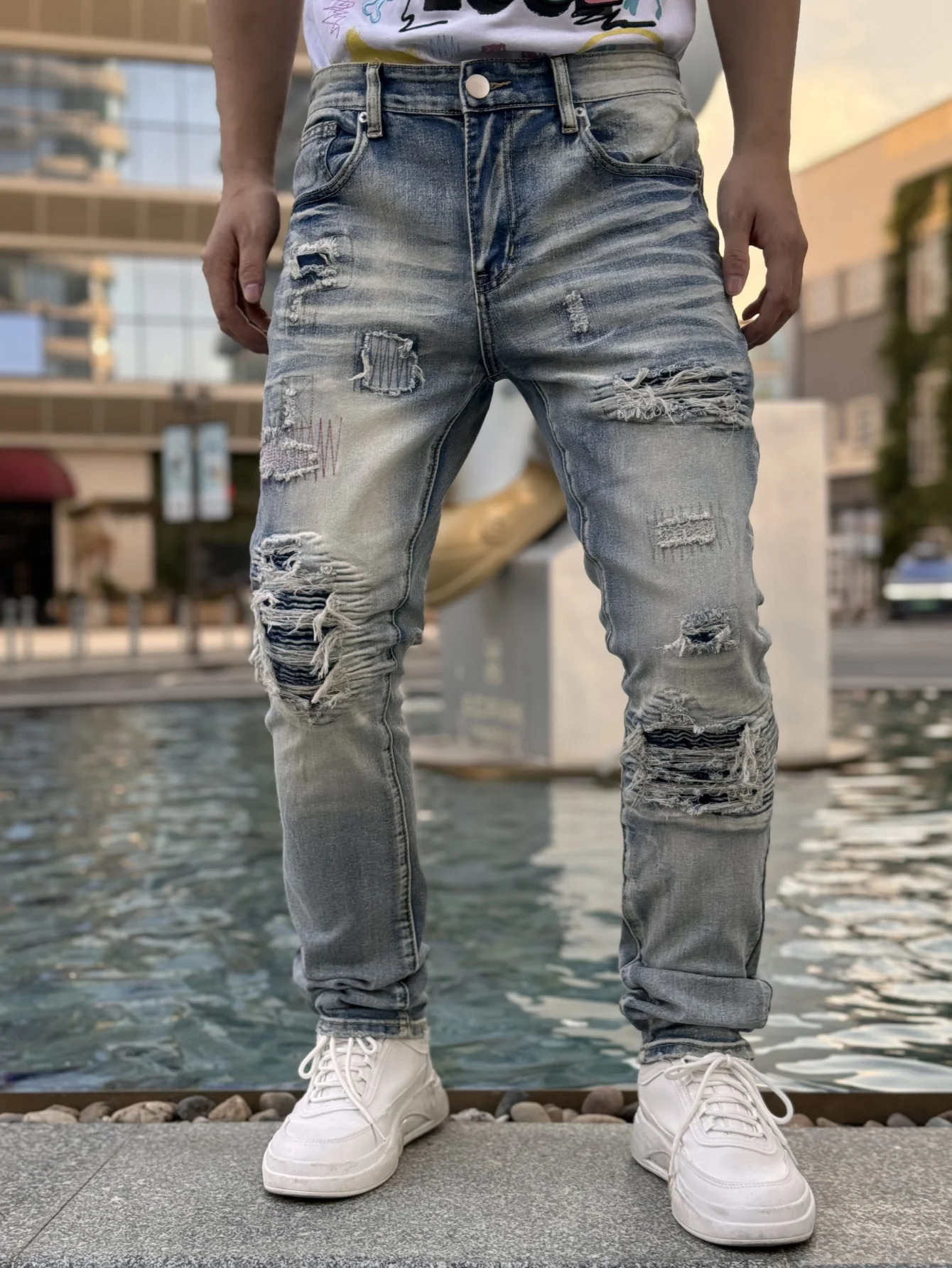 Mens Denim Jeans Plaid Series Street Fashion Hip Hop Rap Style Formal Pants Suitable for Outdoor Parties Versatile 250614