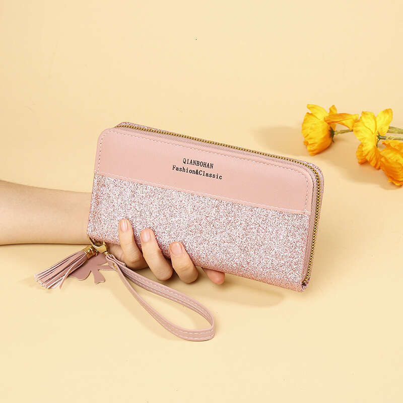 New Long Wallet Zipper Purse Korean Style Patchwork Color Block Handheld Phone Bag for Women