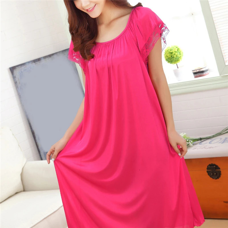 Women Night Gowns Sleepwear Lace Patchwork Nightwear Long Sleeping Dress Casual Ladies Home Dressing 250611