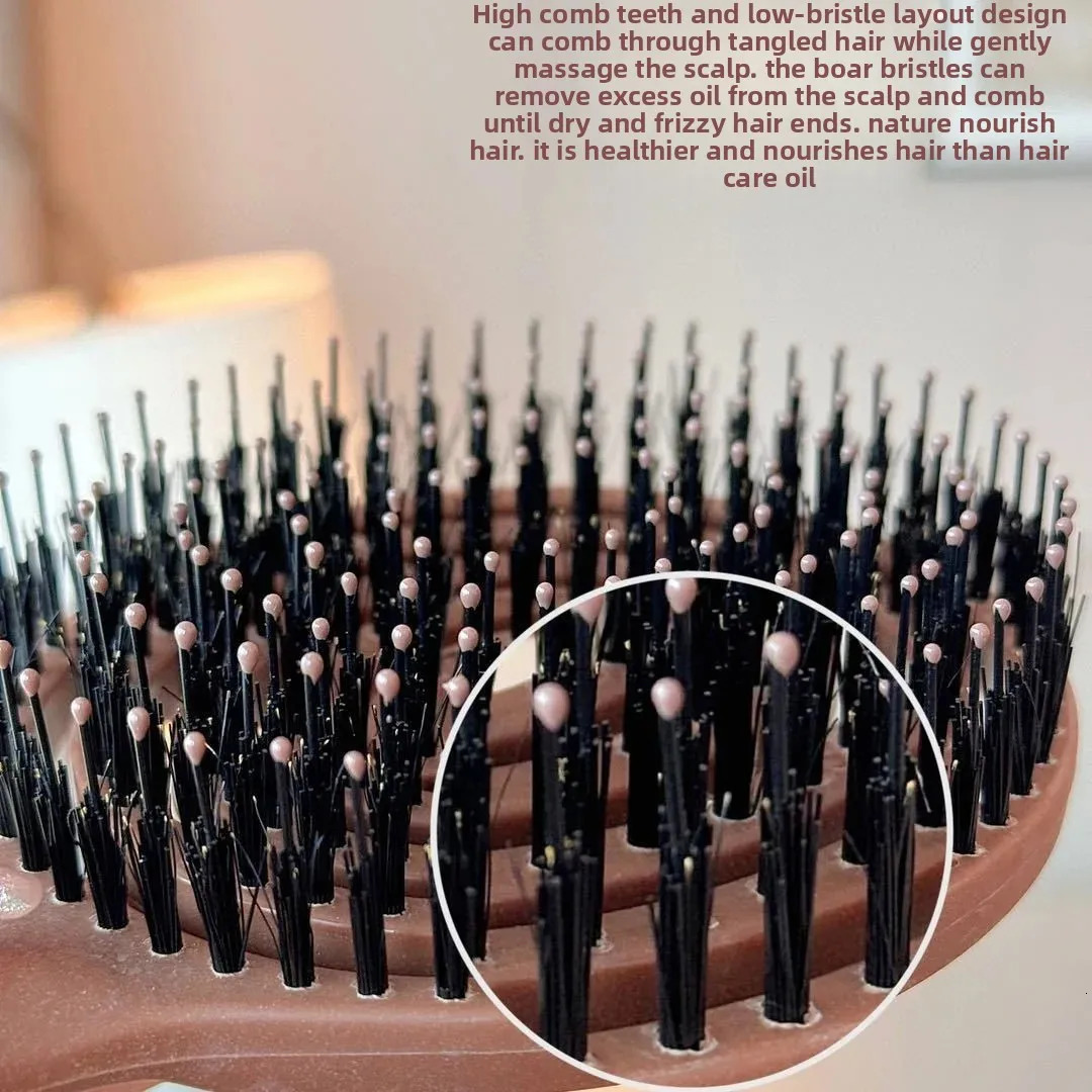 Portable Travel Hair Care Massage Comb Internet Pig Bristle Hairdressing Comb High Cranium Shape Bone Comb Beauty Salon 250612