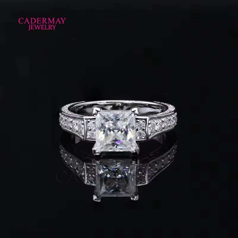 Cadermay Jewelry 925 Sterling Silver 7x7mm 2ct Princess Cut Moissanite Diamond Engagement Anniversary Wedding Ring