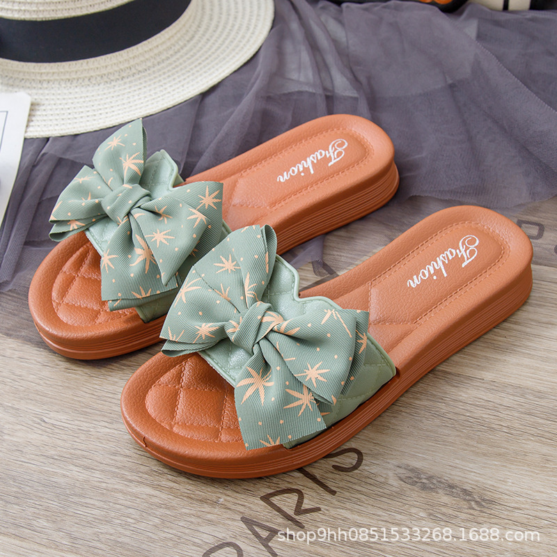 Women's shoes summer bow thick casual shoes height increasing flat shoes designer sandals women's fashionable slippers sandals