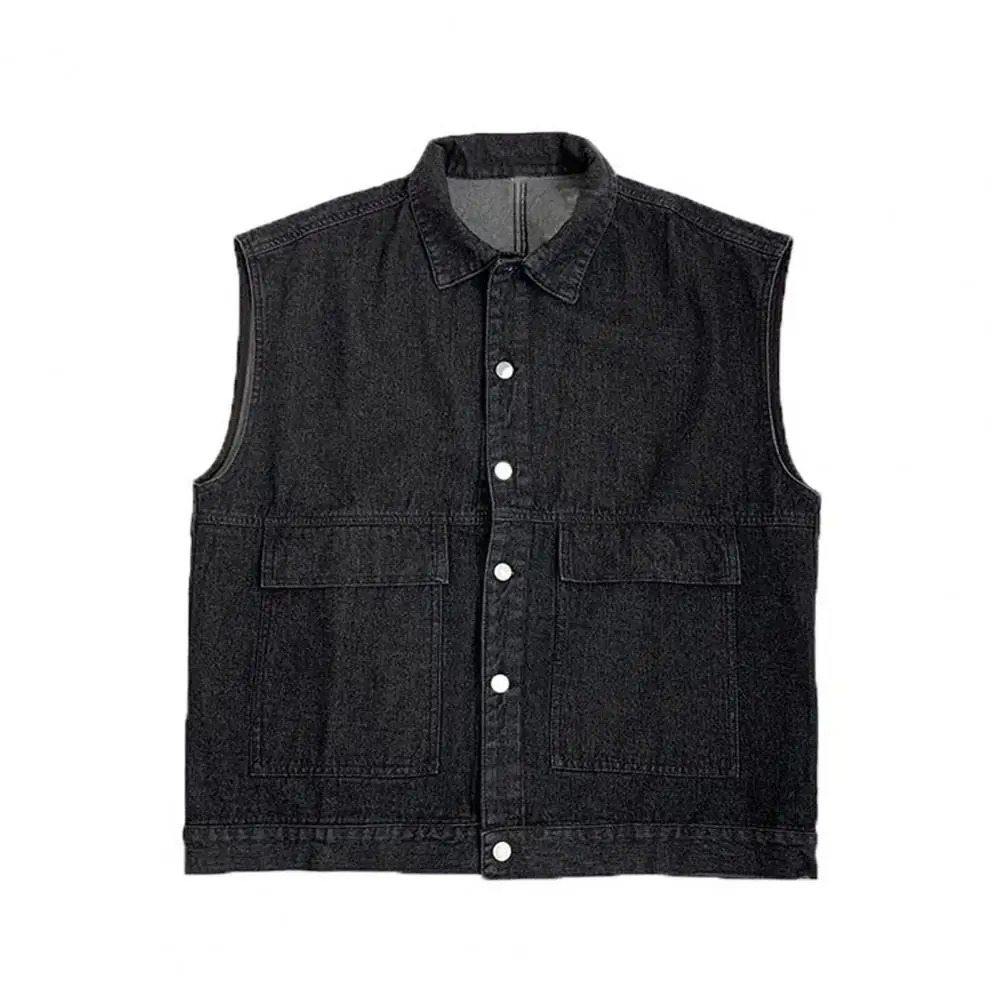Men Denim Sports Vest Mens Sleeveless Denim Vest with Large Pockets Ripped Holes Single Breasted for Casual Summer Style 250614