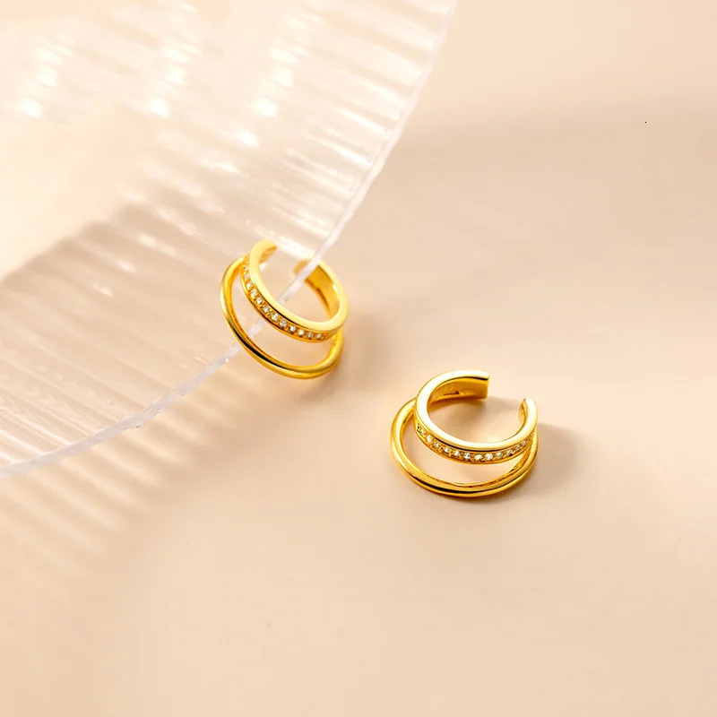 Trustdavis 1 Pcs Real 925 Sterling Silver Fashion Double-deck CZ Clip on Earrings Ear Cuff For Women Wedding Fine Jewelry EJ003 250610