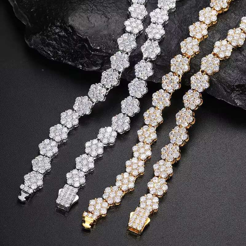 Moissanite VVS1 Unisex Necklace Chain 925 Silver For Women 9 MM Iced Out Floral Necklace Unisex Fine Hip Hop Jewelry