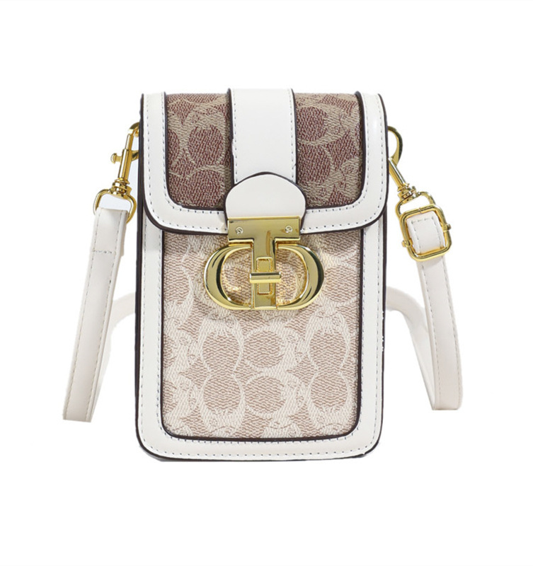 Free shipping designer mobile phone bag, women's trendy printed crossbody, contrasting color single shoulder bag, vertical small square bag, mini