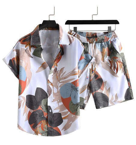 New Men's Hawaiian Short Sleeve Shirt Beach Fashion Shorts 3D Digital Print Two-Piece Set