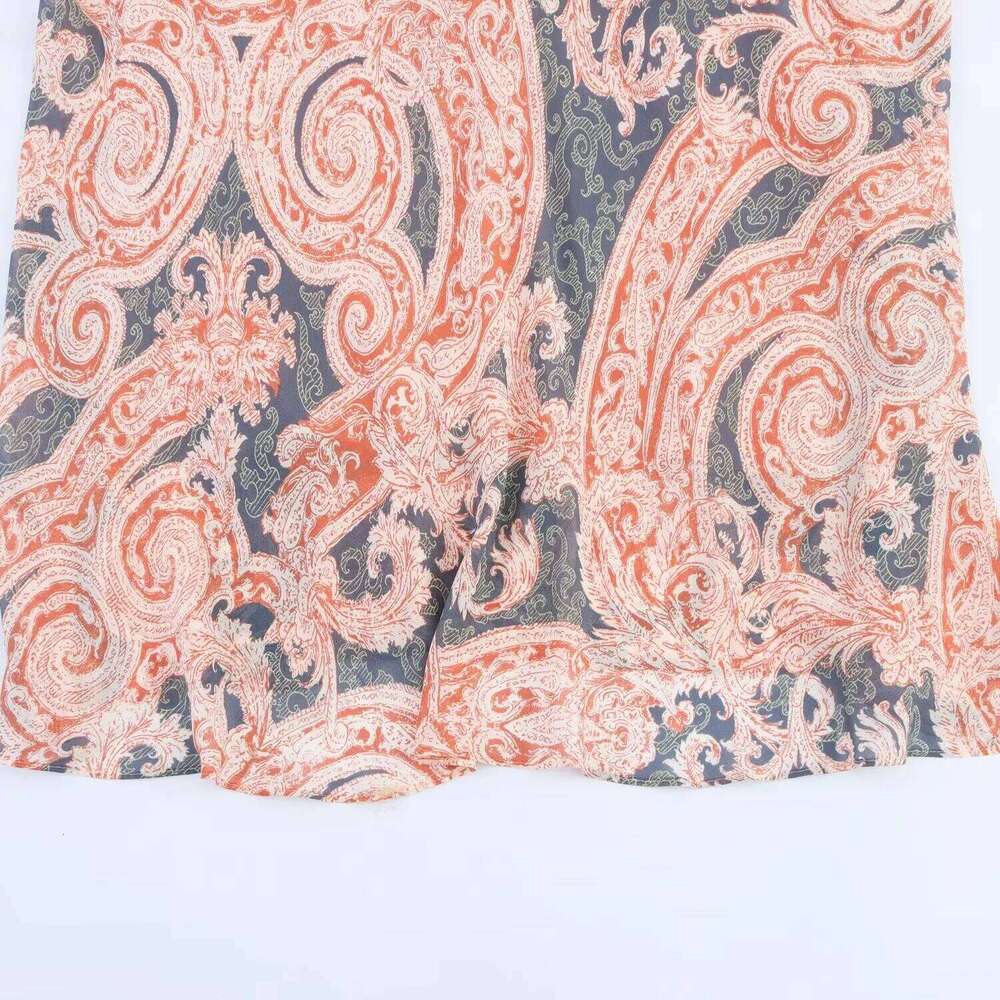 Womens Elegant Sexy Ruffled Patchwork Neckline V Neck Sleeveless Spaghetti Strap Mid - Length Printed Dress