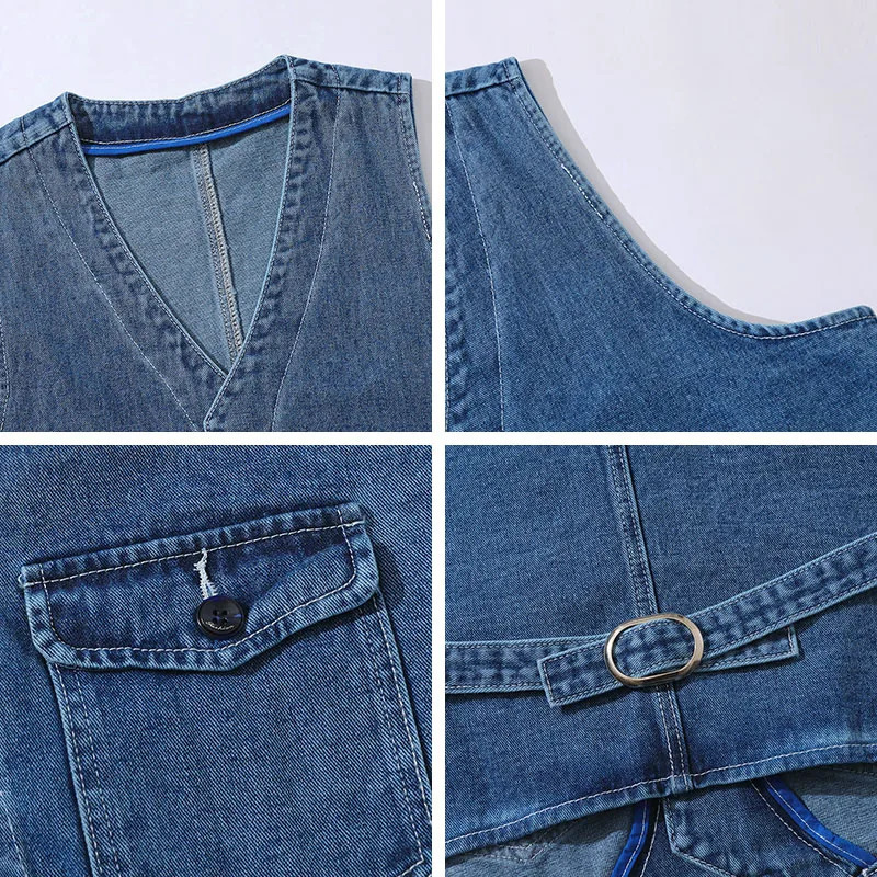 Denim Vest Mens Jacket Spring Summer Jeans Jacket V-neck Korean Vest Loose Casual Fashion All-match Style Male Clothing 250614