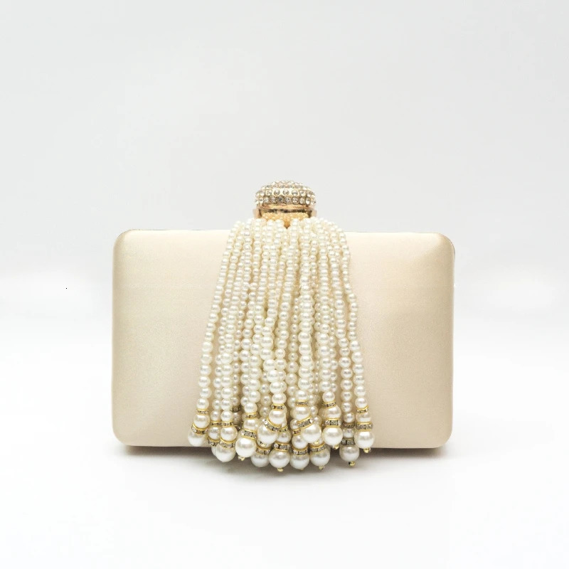 Women Pearl Tassel Satin Evening Bag Wedding Prom Party Sweet Hand Bags Luxury Diamond Hasp Clutch Wine Ladies Elegant Purses 250614