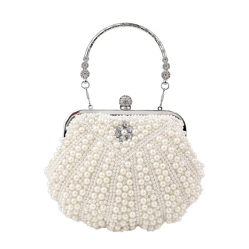 Luxury Pearl Shell Women Bag Clutch Fashion Two Sided Beaded Handbags Elegant Evening Bags Rhinestone Bridal Wedding Party Purse 250614