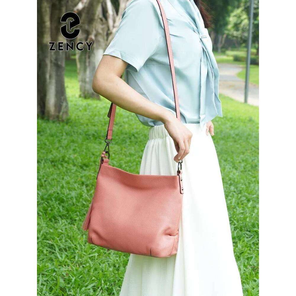 Zency Elegant For Women 100% Cowhide Leather Shoulder Handbag Crossbody Bag Large Capacity Tassel Hobo Bags