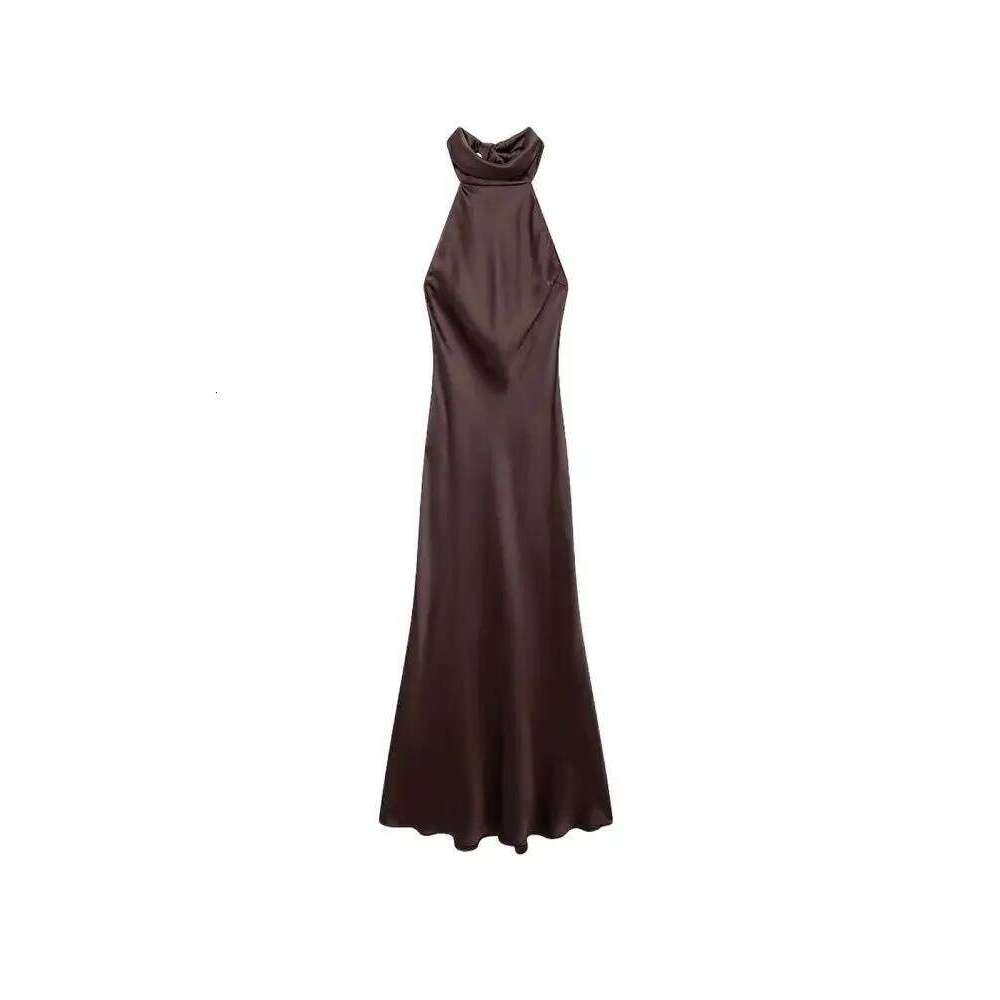 Women's Long Satin Halter Dress, Backless, Bow Tied, Back Zipper, Female Dresses, Sexy Fashion
